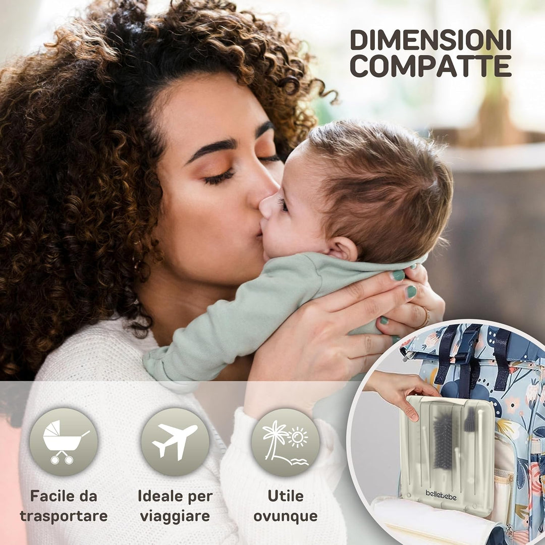 BELLEBEBE Set Trockenständer Babyflaschen mit Flaschenbürste Baby - 6 in 1 Flaschenständer - Transpo