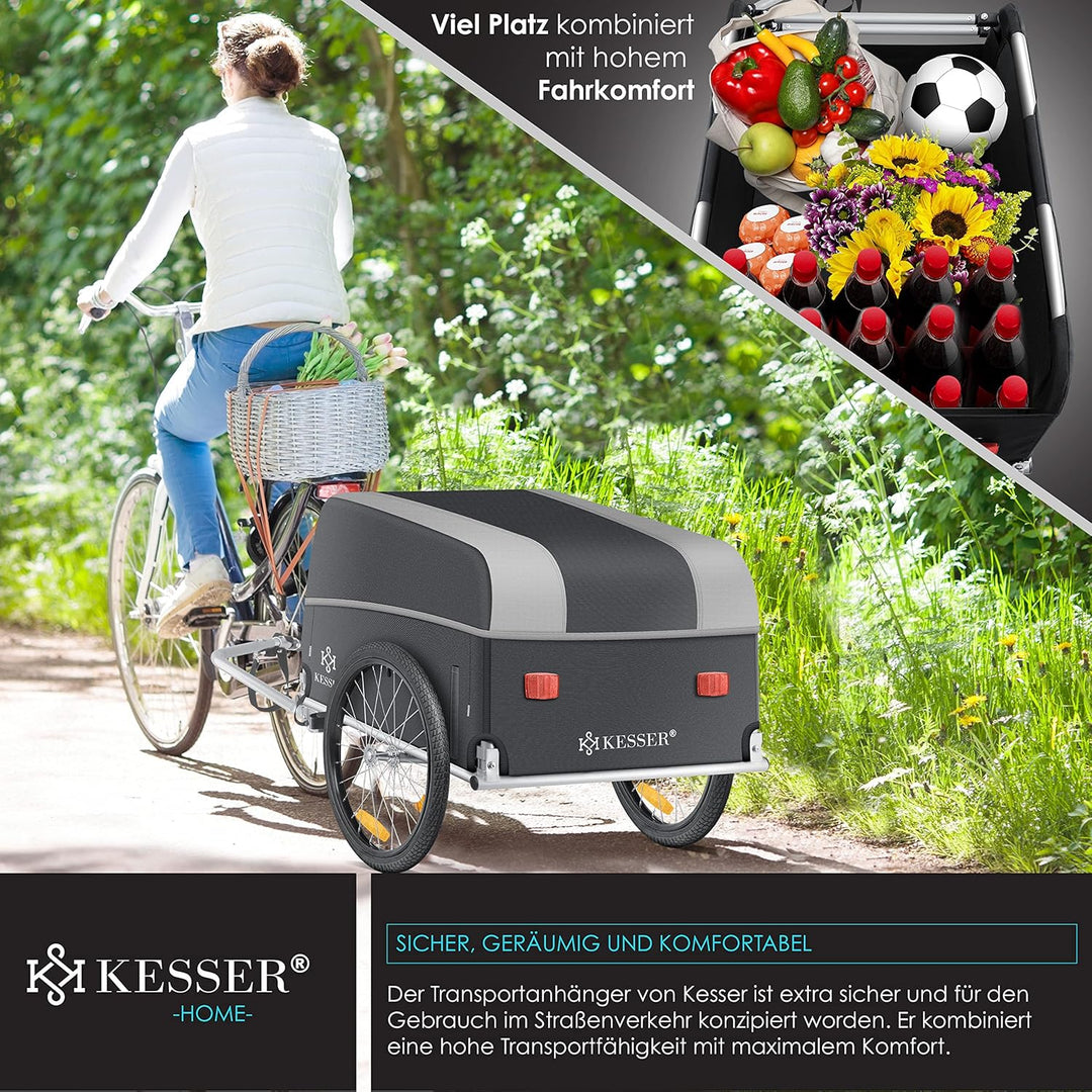 KESSER® Fahrradanhänger Lastenanhänger Transportanhänger Hochdeichsel mit Kupplung, Inkl. Abdeckung