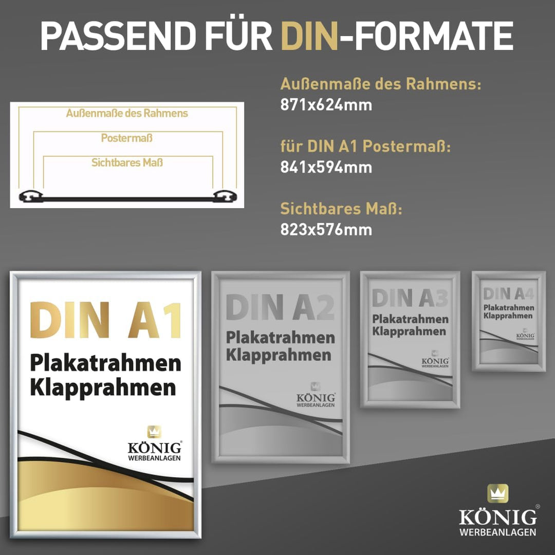 5 Plakatrahmen DIN A1 | 25mm Aluminium Profil, Silber | inkl. entspiegelter Schutzscheibe | Alu Klap