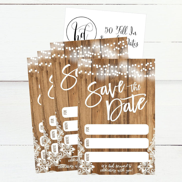 Hadley Designs 50 rustikale Save the Date-Karten für Hochzeit, Verlobung, Jubiläum, Babyparty, Gebur