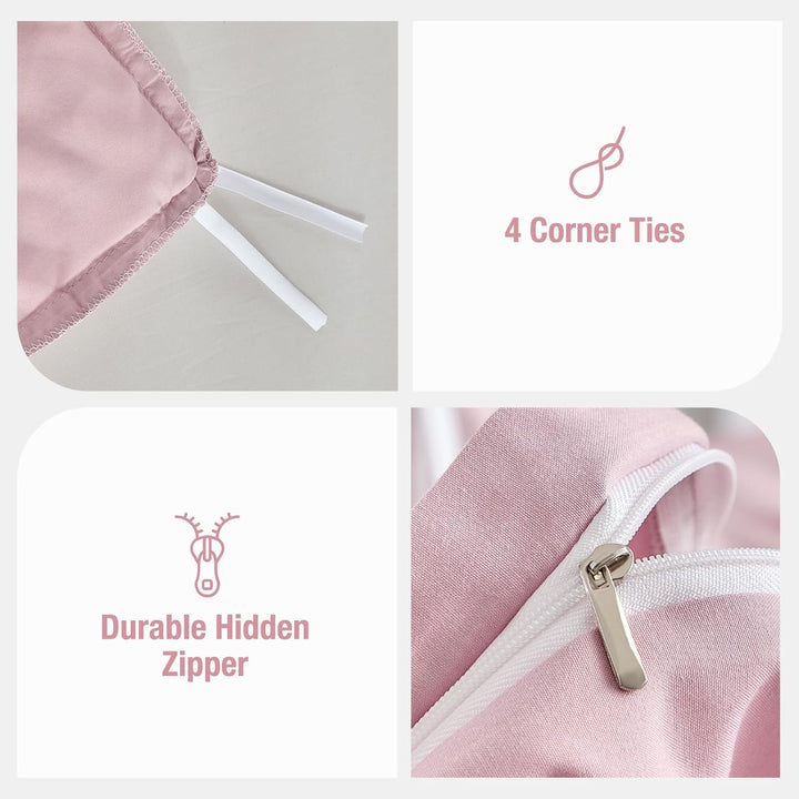 Lekesky Rüschen Rosa Bettwäsche 200x200 cm 3 Teilig Mädchen Mikrofaser Bettwäsche Blumen mit Reissve