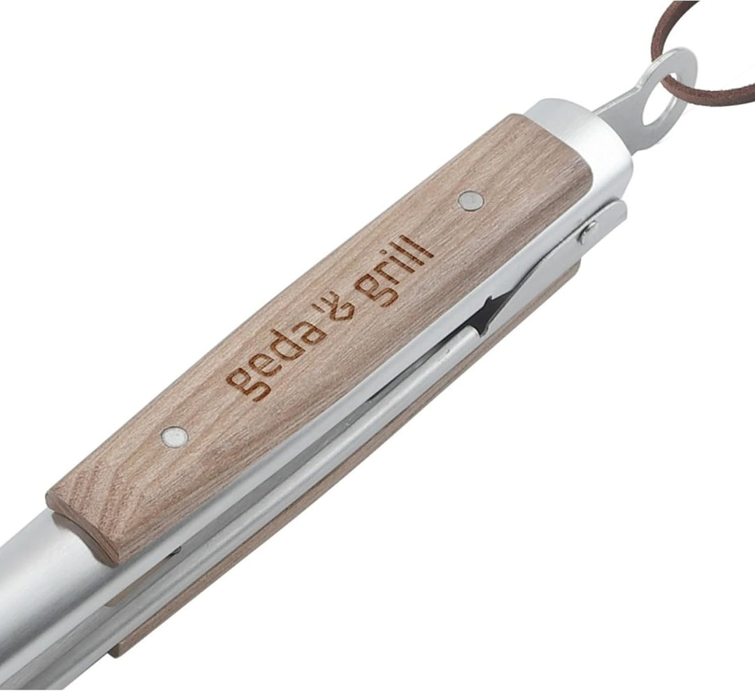 GEDA Grillzange, 45cm, Edelstahl mit Holzgriff, Verschlusssystem, Aufhänge-Ösen Grillzange 45cm, Gri