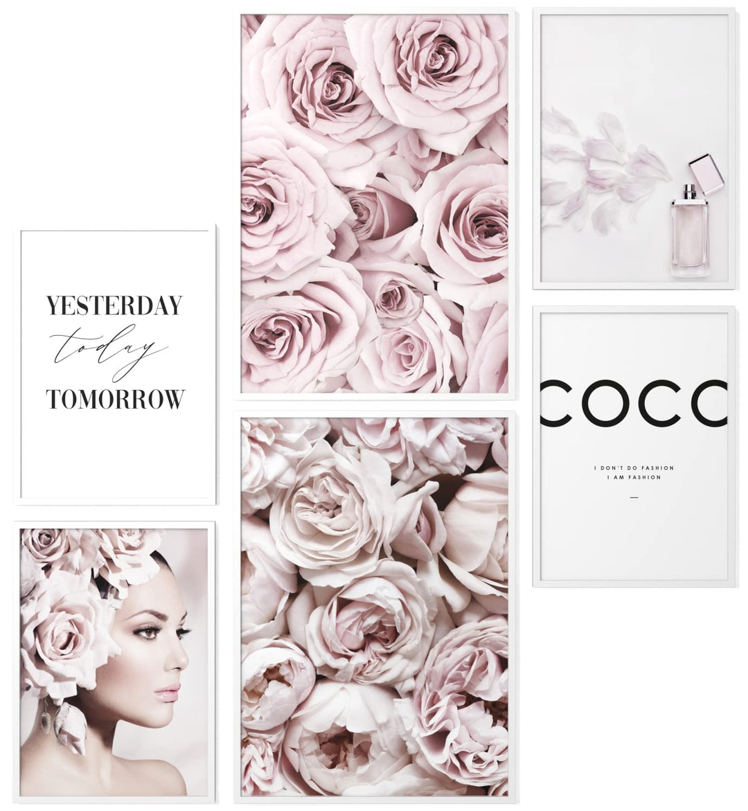 Papierschmiede® Mood Poster Set Coco Flowers, Bilder Wohnzimmer Deko Schlafzimmer, 2x DIN A2 und 4x