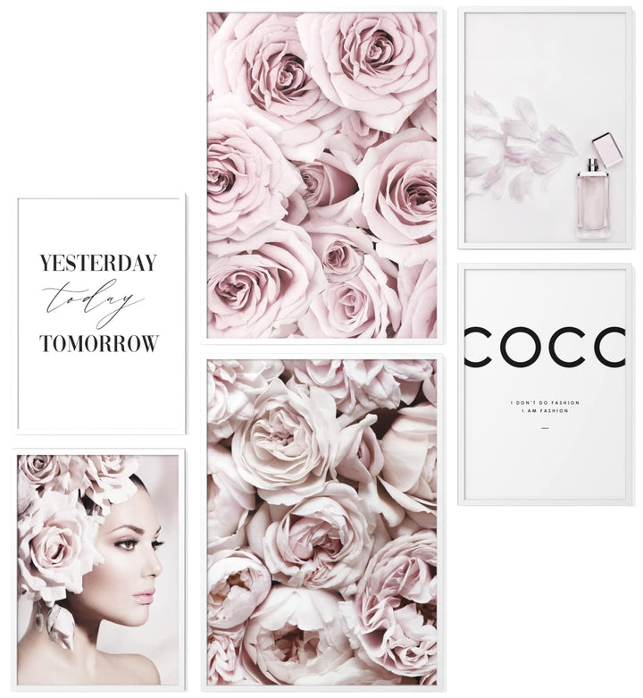 Papierschmiede® Mood Poster Set Coco Flowers, Bilder Wohnzimmer Deko Schlafzimmer, 2x DIN A2 und 4x