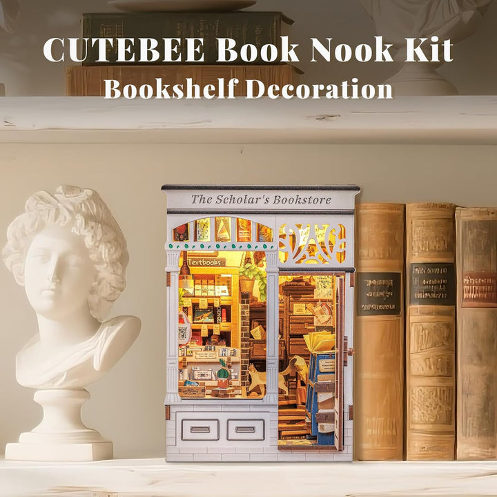CUTEBEE Book Nook Kits for Adults - DIY Puppenhaus Miniatur mit LED-Licht, Elegantes Verzziertes Hol