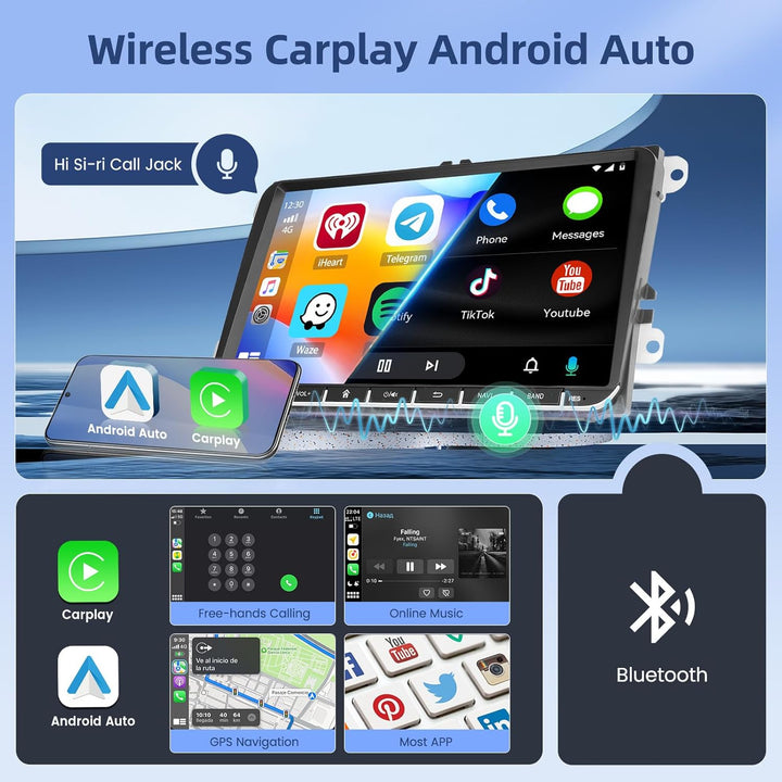Hikity [4+64GB] Android 15 Autoradio, Wireless CarPlay Android Auto, für VW Golf 5 6 Passat Polo Tig