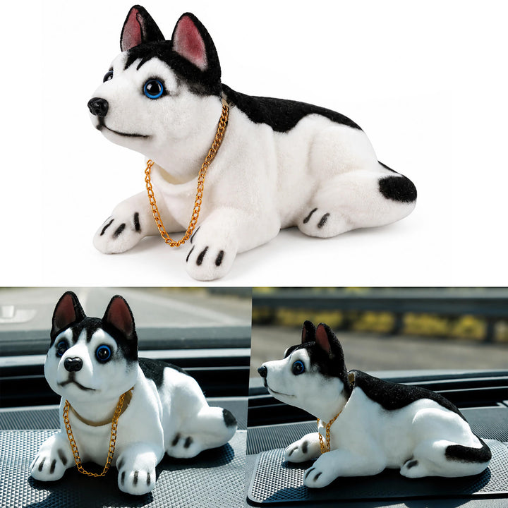 A48D KFZ Auto Dekoration Bobbing Leiter Hund Husky geformt Wackelhund Halskette, Passend für Autos,