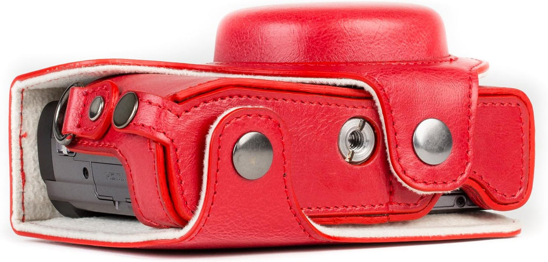 MegaGear MG1262 Panasonic Lumix DC-TZ95, DC-TZ90 Ever Ready Leder Kamera-Case mit Trageriemen - Rot,