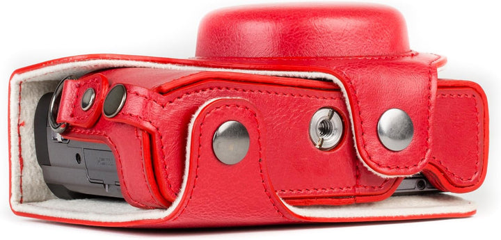 MegaGear MG1262 Panasonic Lumix DC-TZ95, DC-TZ90 Ever Ready Leder Kamera-Case mit Trageriemen - Rot,