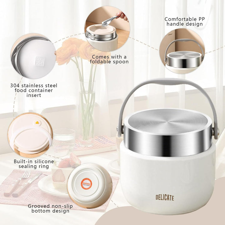 1200ml Thermobehälter für warme Lebensmittel, Thermo-Essenbehälter aus Edelstahl mit Griff, Thermos