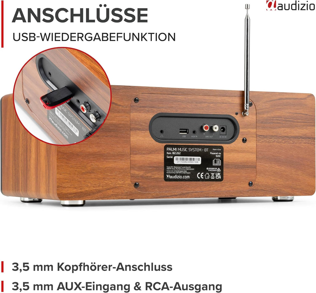 Audizio Palmi - DAB Radio mit CD Player - 60 Watt Stereoanlage mit Bluetooth 5.0, USB &amp; Equalizer, W
