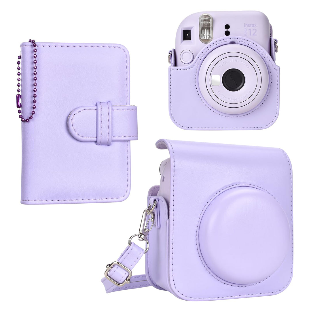 HIYQIN Kamera Tasche Kompatibel mit Fujifilm Instax Mini 12, Ästhetisch Kunstleder Hülle mit Mini Fo