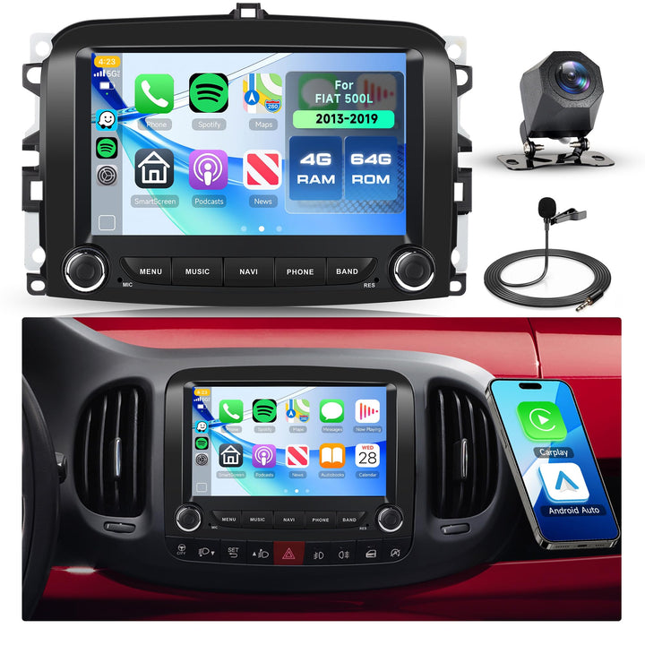 4G+64G Rimoody Android Autoradio für FIAT 500L 2013-2019 7 Zoll Wireless Carplay Stereo Auto mit And