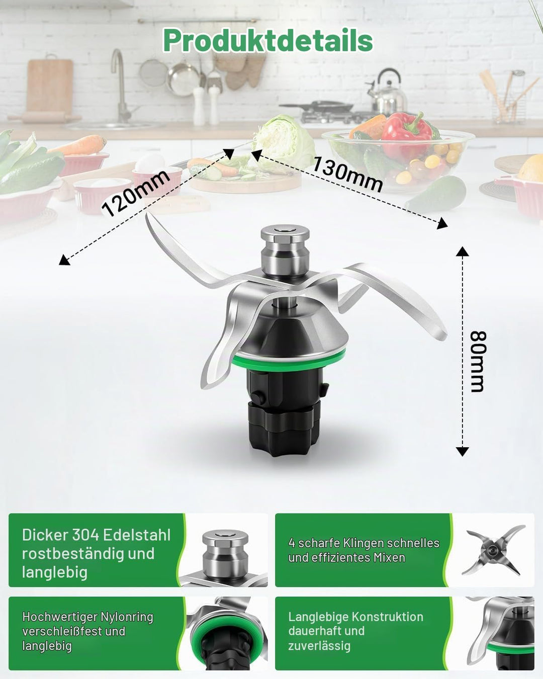 Ersatzmesser für Thermomix TM6, Hochwertiges Edelstahl Mixmesser, Perfekt für Zerkleinern, Rühren, P
