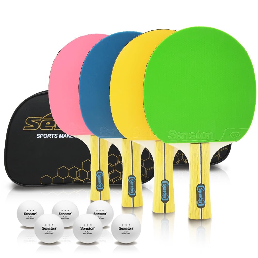 Senston Tischtennisschläger-Set (4 Schläger) – Farbenfrohe Optionen für lockere Wettkämpfe und Famil