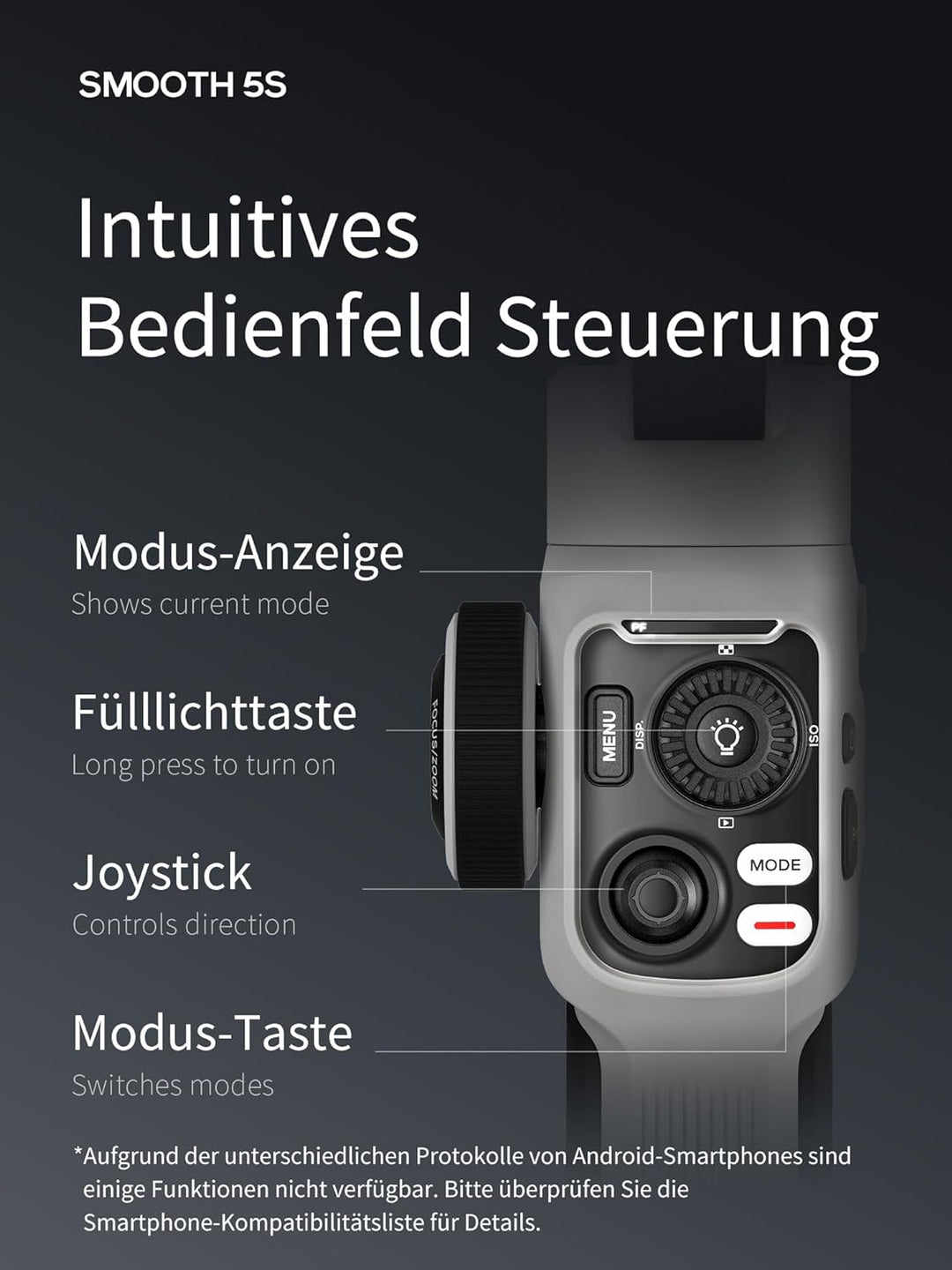 ZHIYUN Smooth-5S Combo [Official] iPhone Gimbal Stabilisator 3-Achsen mit Magnetlichter, Smartphone