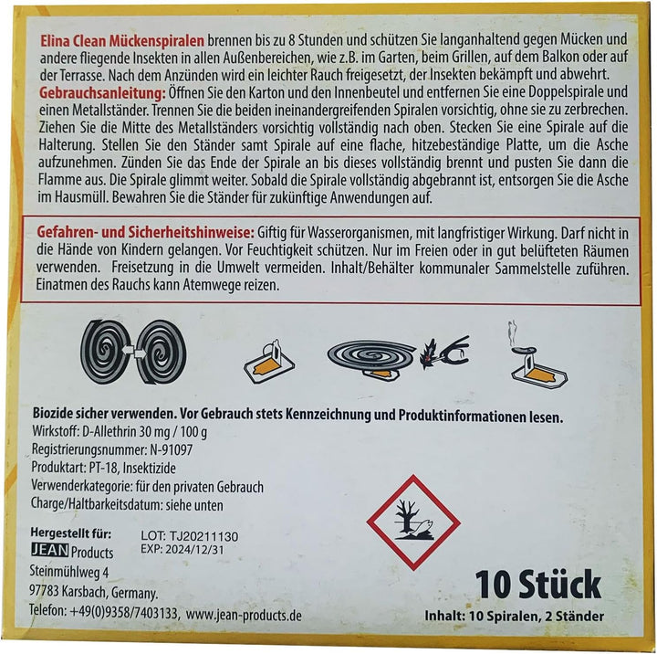 100x Elina Anti-Mücken-Spirale Insektenspriale gegen Mücken Mückenschutz Mückenspirale