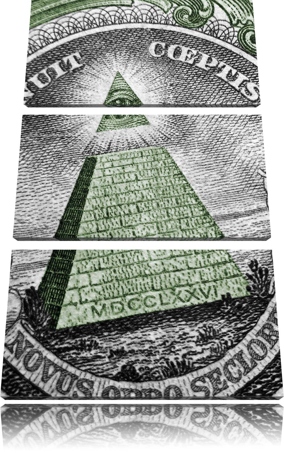 Pixxprint Illuminaten-Pyramide Dollar als Leinwandbild/Grösse: 3 Teilig (120x80) cm/Wandbild/Kunstdr