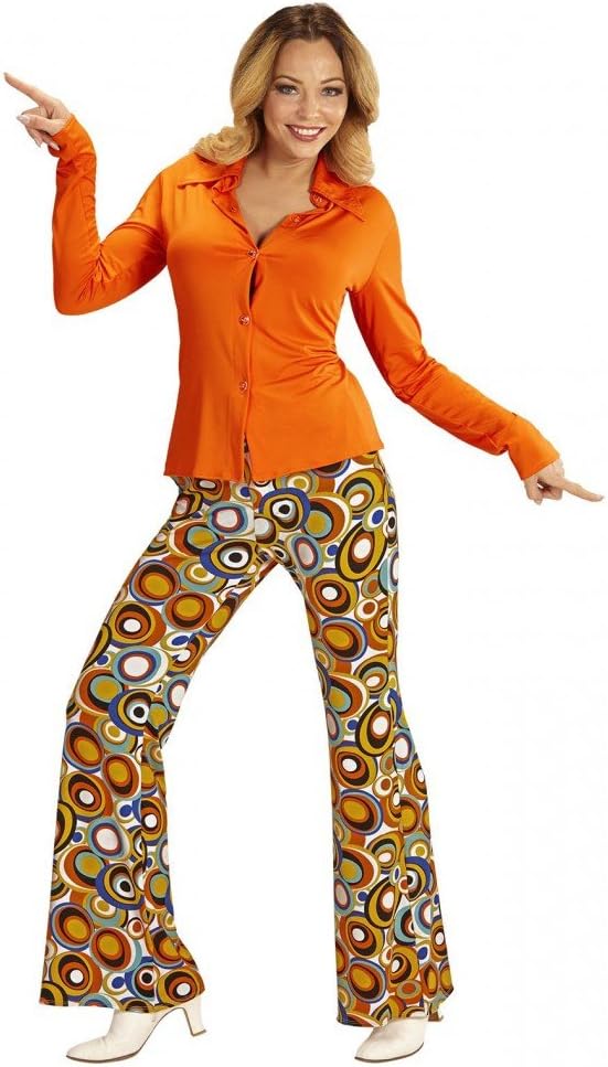 70er Jahre Retro Damen Bluse mit und ohne Muster Disco Kostüm Siebziger Oberteil Shirt S-M Orange, S