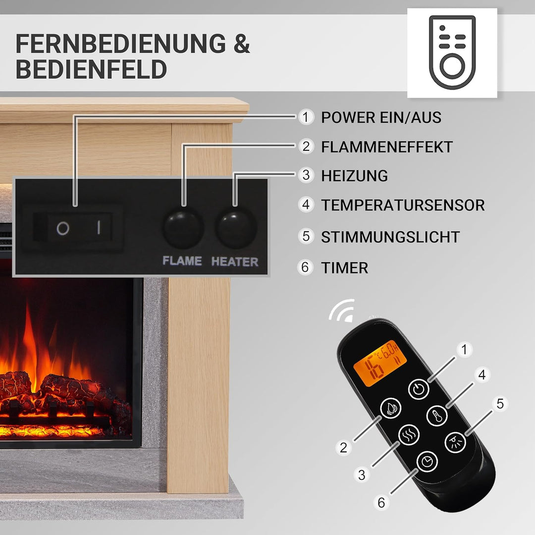 CrownFlame Pandora Elektrokamin - Elektrischer Standkamin mit Heizung 1000/2000 W, realistischer 3D-