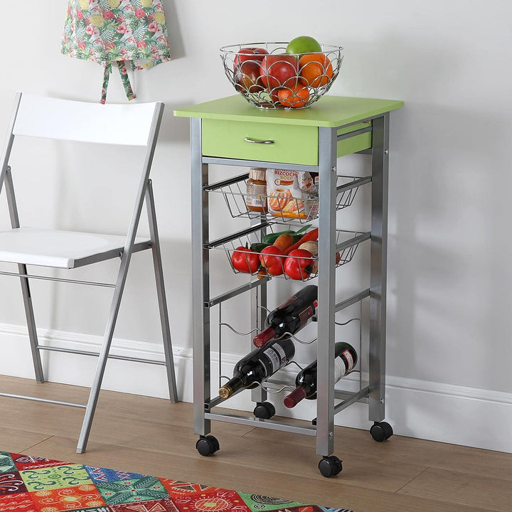 Versa Leicester Küchenwagen mit Rädern, Schubladen und Flaschenregal, Gemüsehändler, Küchenablage, M