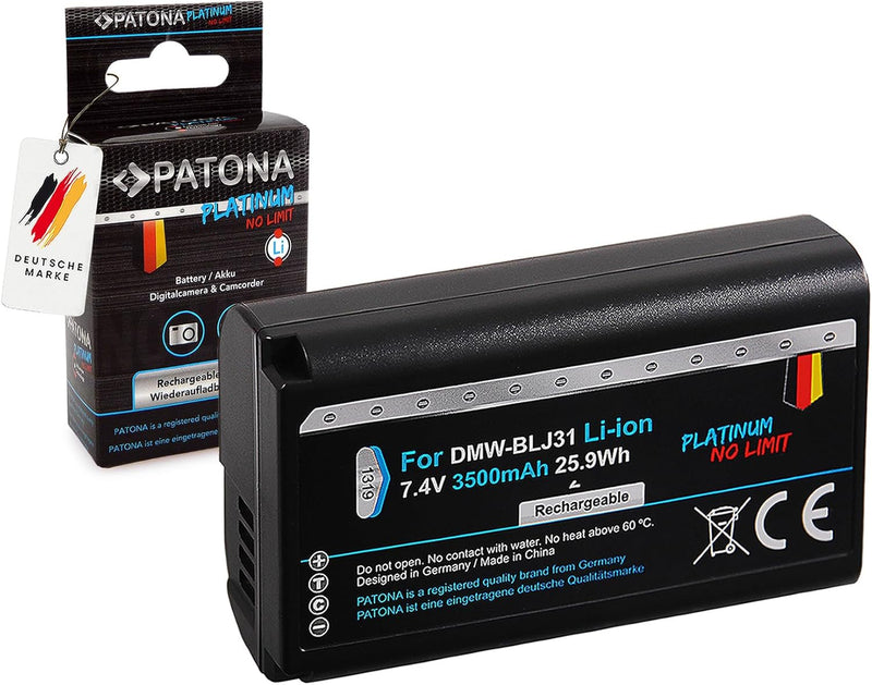PATONA Platinum (2X) Ersatz für Akku Panasonic DMW-BLJ31 (3500mAh) - Dual LCD Ladegerät 1882 (Eingan