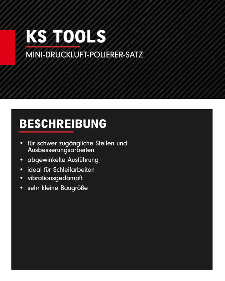KS Tools Mini Poliermaschine Druckluft Satz 5-tlg. 1/4" 515.5120 I Robuster Druckluftschleifer mit S