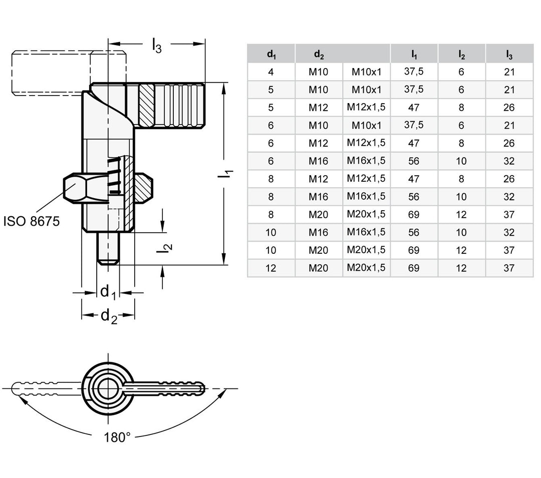 Ganter Normelemente GN 612-10-M20X1,5-AK-NI-Edelstahl-Rastriegel, Gewinde d2: M20x1,5 Gewinde d2: M2
