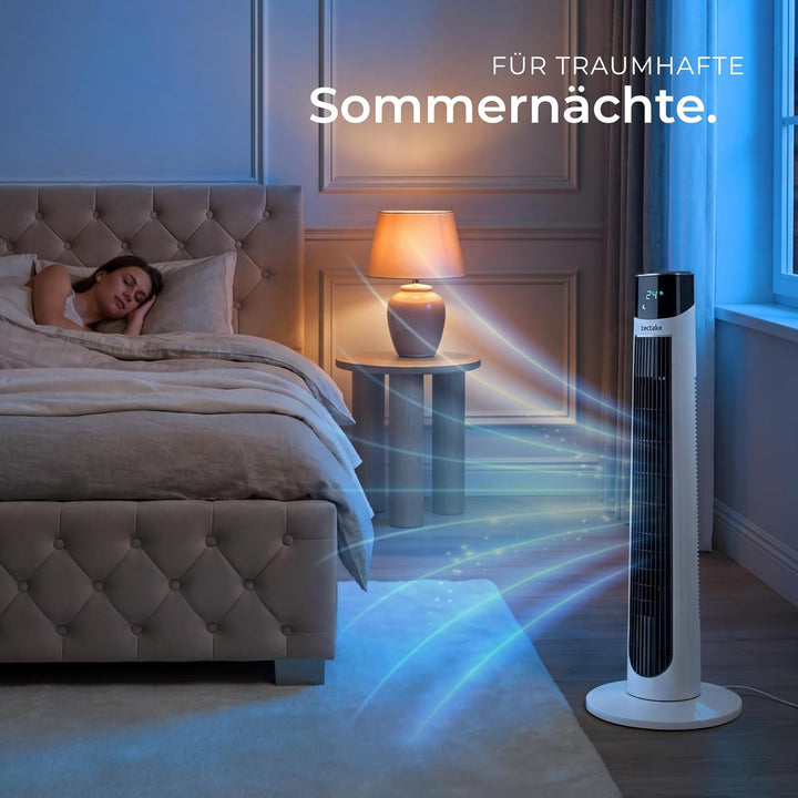 TecTake® Turmventilator, 93 cm, extrem leise, energiesparend, 90° Schwenkfunktion, 3 Modi, 3 Stufen,
