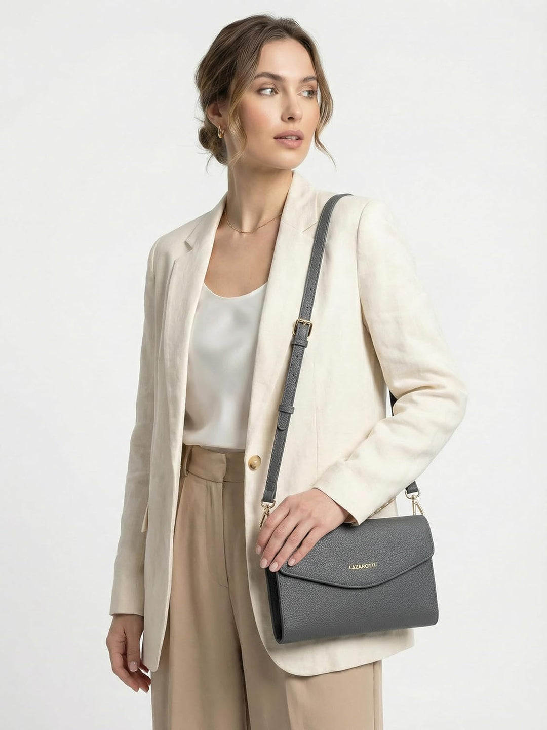 Lazarotti Bologna Leder Handtasche Damen | abnehm- & längenverstellbarer Schulterriemen | mittelgros