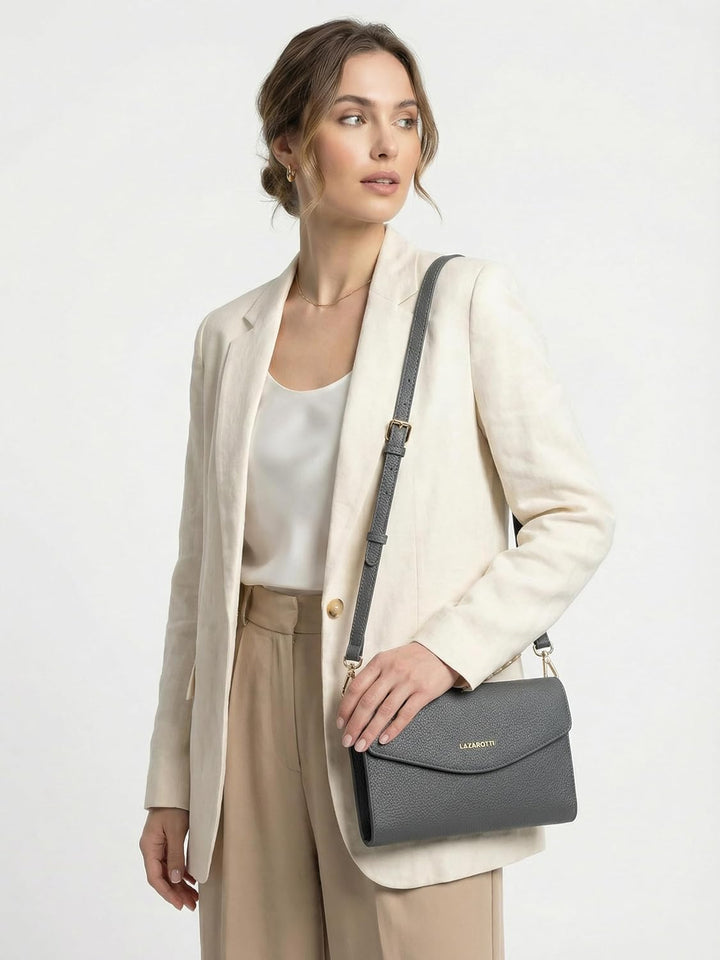 Lazarotti Bologna Leder Handtasche Damen | abnehm- & längenverstellbarer Schulterriemen | mittelgros