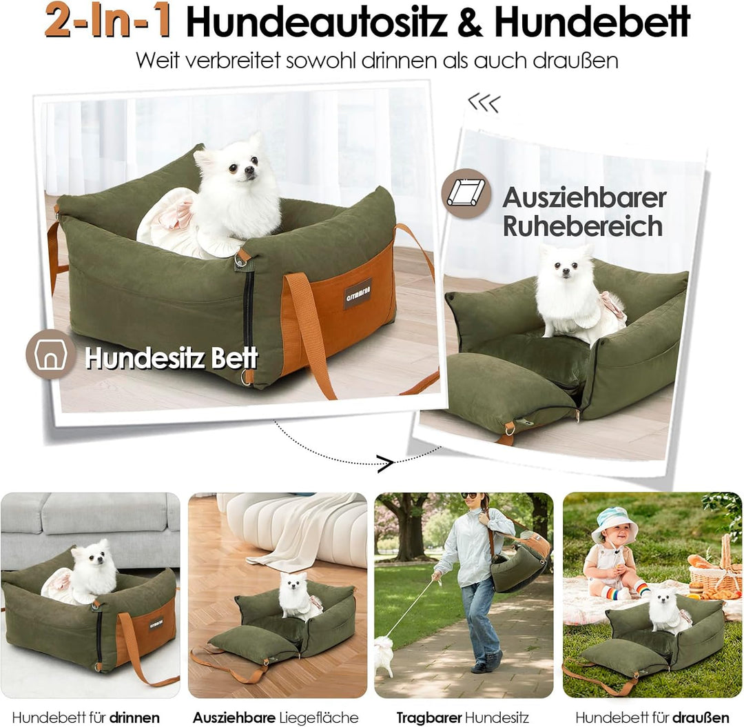 Hundesitz Auto für Kleine Hunde Unter 15KG, Tragbares Hundekorb mit Ausziehbarer Ruhebereich, Abnehm