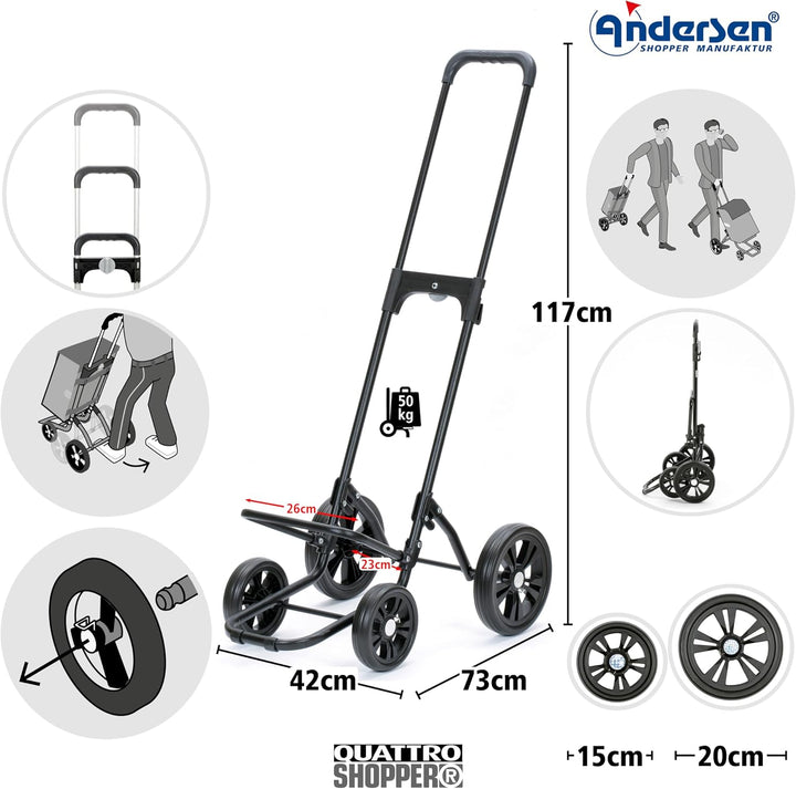 ANDERSEN Einkaufstrolley - Quattro Shopper Hydro 3.0 schwarz | mit 4 Rädern, höhenverstellbar, schie