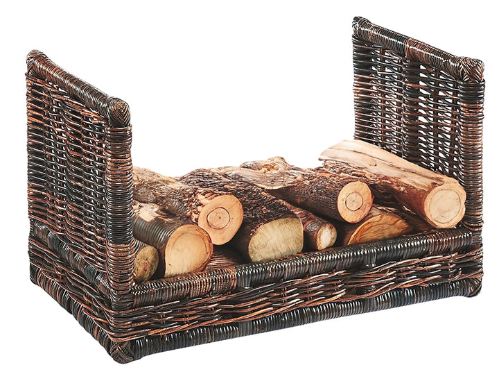 Kobolo Kaminholzablage Kaminholzregal - krabu Rattan - mit Leinenstoff - 75x44x45cm