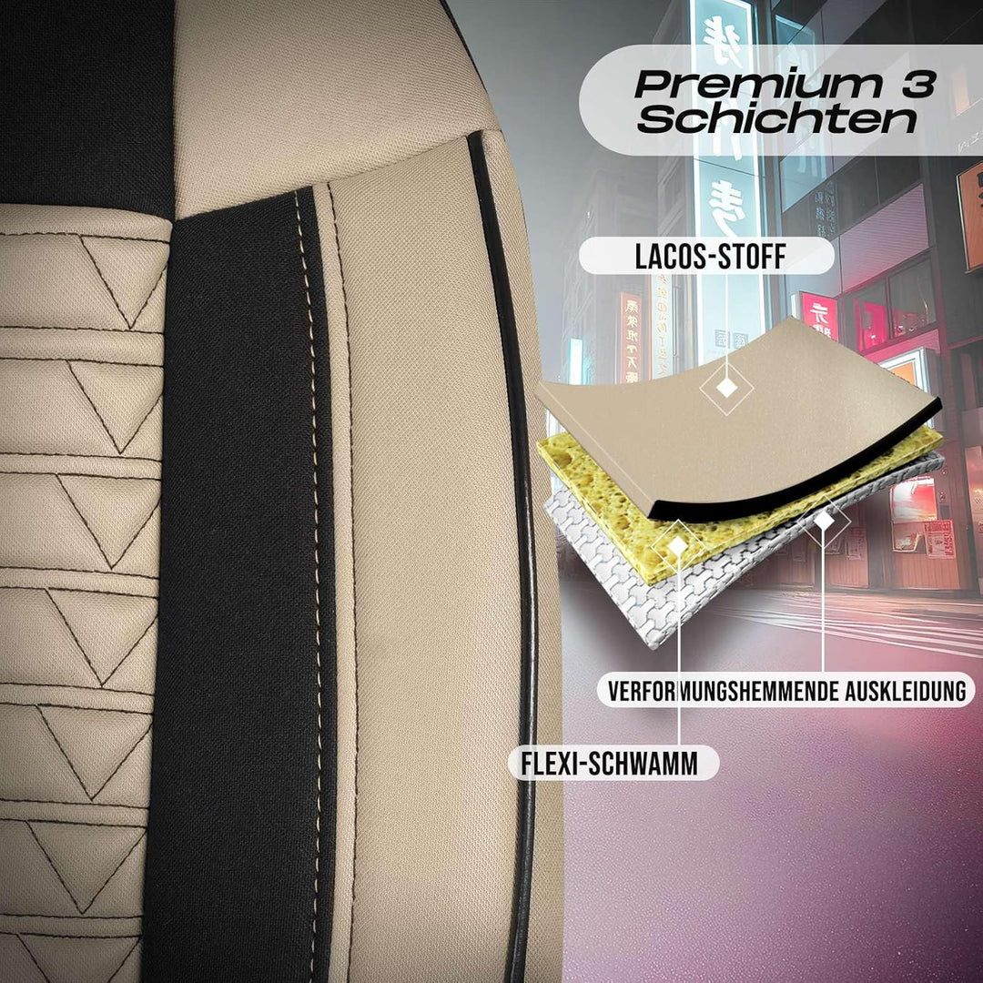 Autositzbezüge Universal für Wohnmobil & Caravan - Vordersitze Auto Sitzbezug Lacoste-Stoff, Beige-S