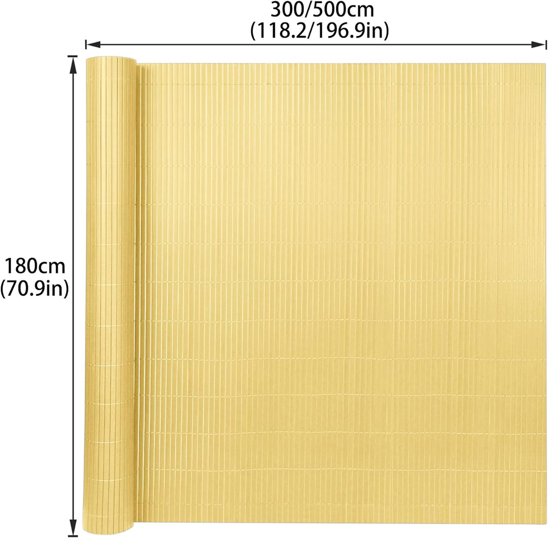 PVC Sichtschutzmatte Sichtschutzzaun 180x300CM, Bambus, Outdoor Sichtschutz mit verstärkten Lamellen