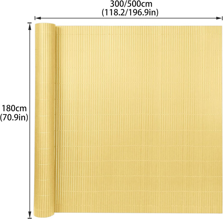 PVC Sichtschutzmatte Sichtschutzzaun 180x300CM, Bambus, Outdoor Sichtschutz mit verstärkten Lamellen
