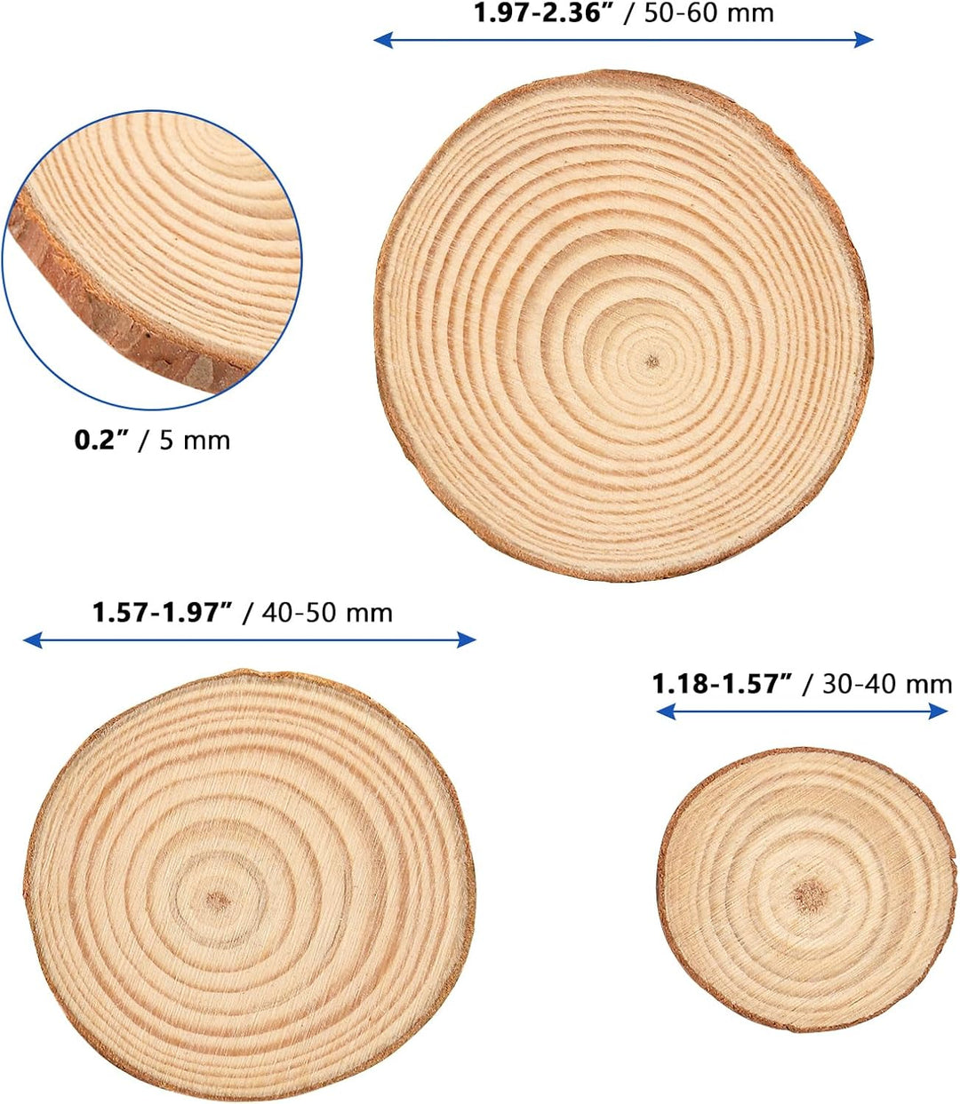 120 Stück Holzscheiben Klein Set, 3-4/4-5/5-6cm Durchmesser Runde Baumscheiben zum Basteln Holz Log