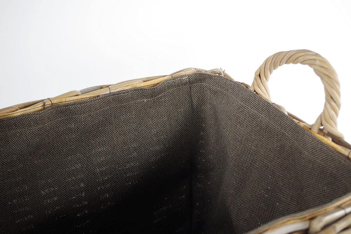 Kobolo Holzkorb Kaminkorb rechteckig Kubu grey - Rattan - Stoff dunkel -, Grau Braun