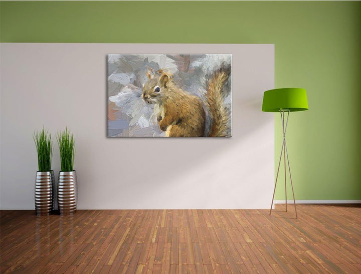 kleines wachsames Eichhörnchen Spezial Format: 100x70 cm auf Leinwand, XXL riesige Bilder fertig ger