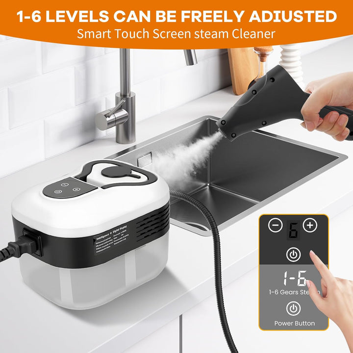 2500W Handheld-Dampfreiniger mit 4,5 Bar Druck – 1200ml Wassertank, 6 verstellbare Dampfstufen, 15s