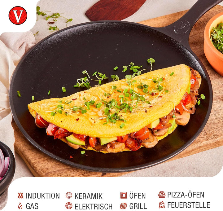 VICTORIA Grillpfanne Emaillierte Gusseisen Comal Pizza-Pfanne 26,6cm, Omeletts, Induktion, Feuer, Gr