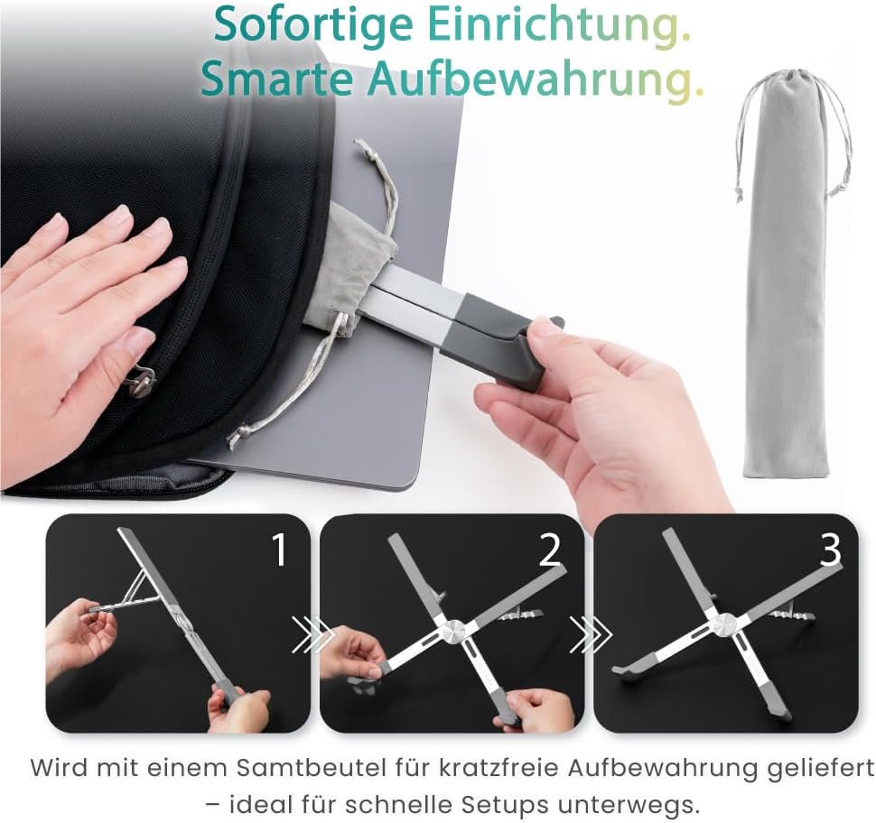 BELLEMOND Verstellbarer Laptopständer | Faltbar, Aluminium | Ergonomisches X-Frame-Design aus Japan