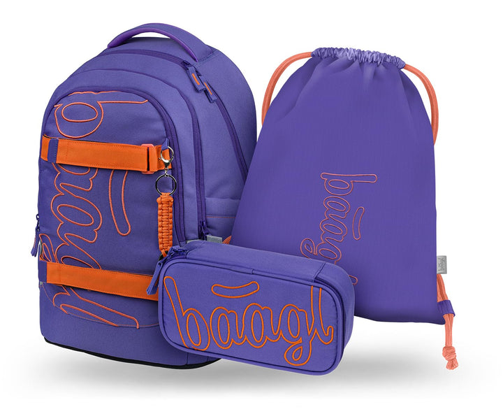 Baagl Schulrucksack Set Mädchen Teenager 3 Teilig Skate MAX 30 l - Orange | Skateboard Rucksack, erg