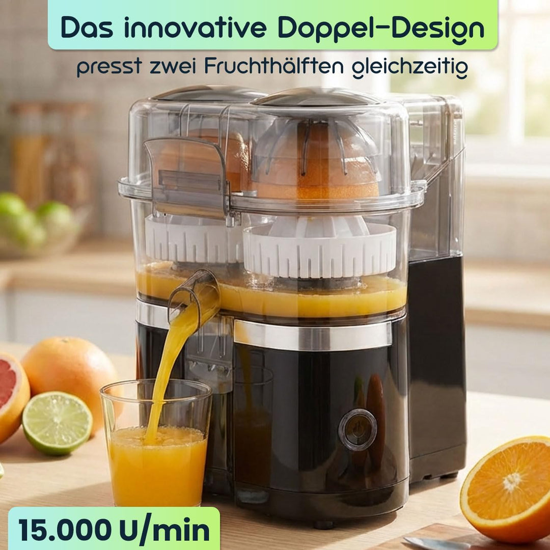 Kabelloser Akku Doppel-Entsafter 120W: Mobile USB-C Saftpresse & Zitruspresse | Effizient & Kompakt