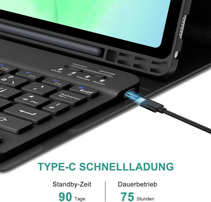 Hülle mit Tastatur für Samsung Galaxy Tab A11+ 11" & A9+ 11" (2025/2023), SchutzHülle, Deutscher QWE