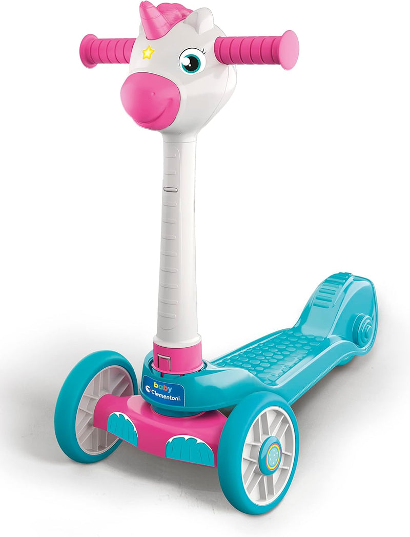 CLEMENTONI Unisex Kinder 120 Baby Unicorn Push Scooter für Mädchen 2 Jahre mit 3 Rädern, Outdoor-Spi