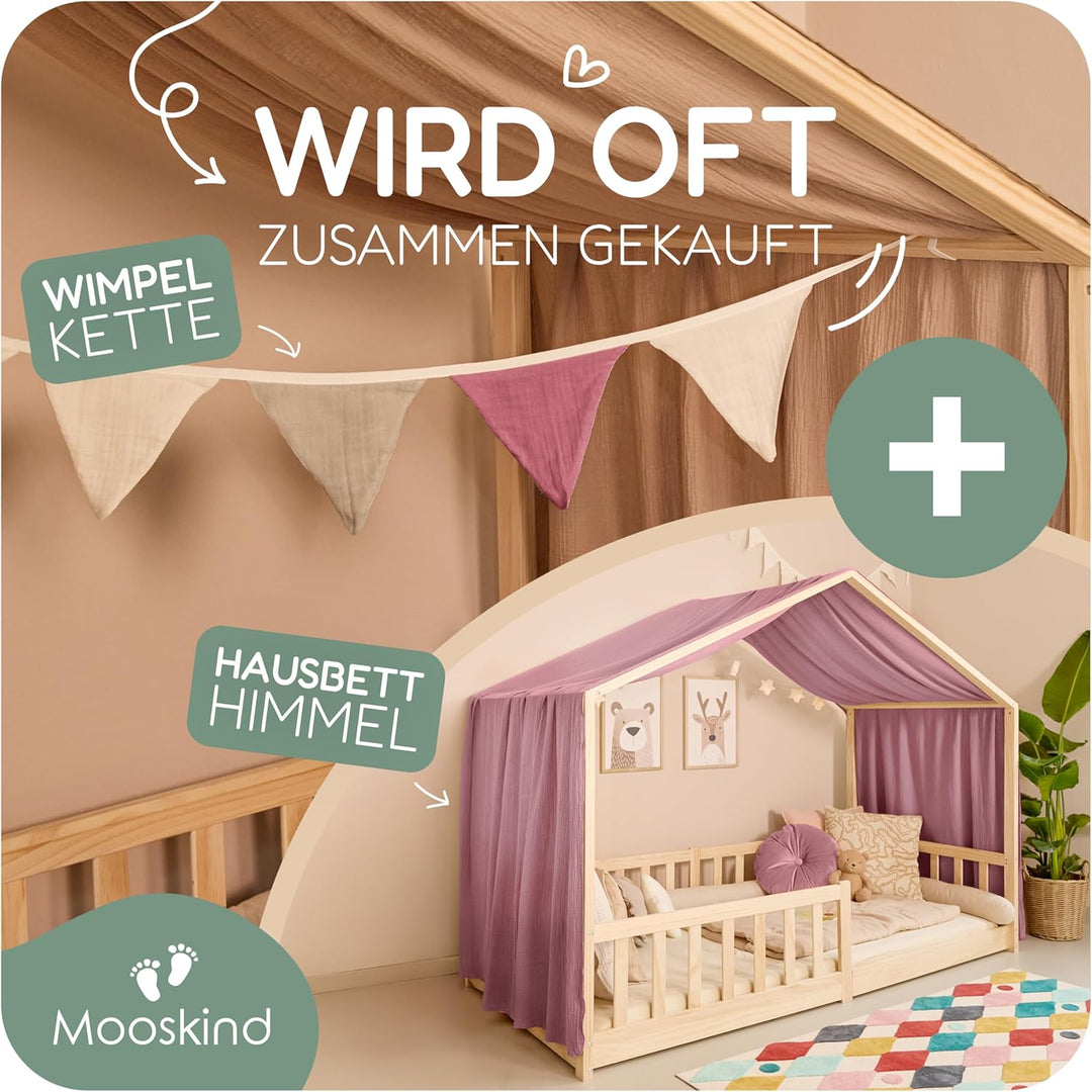 Hausbett Himmel – Aus weichem Musselin in 7 Farben – 100% Bio-Baumwolle – Traumhafte Hausbett Deko &amp;
