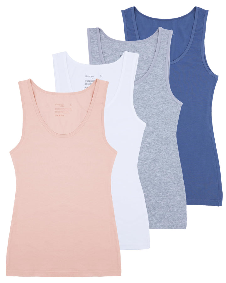 Comfneat Damen 4-Pack Tank Tops Stretch Baumwolle Elasthan Bequeme Unterhemden S Color-set-3 4-pack,