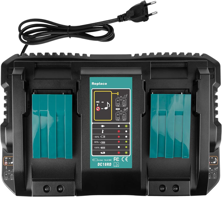 4A Dual Port Ladegerät für Makita Akku, DC18RD 14,4V~18V Li-ion Akku Ersatz Schnellladegerät doppell